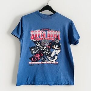 Vintage New York Giants Shirt Mens Large Blue NFL Football Super Bowl XXV Anvil